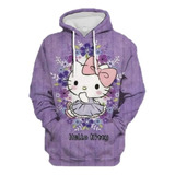 Bonita Sudadera Con Estampado Digital Hello Kitty Morada