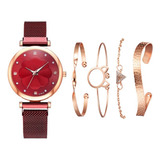 Reloj Lady Moda Casual Pulsera Caja Regalo Kit Regalos 5pcs 