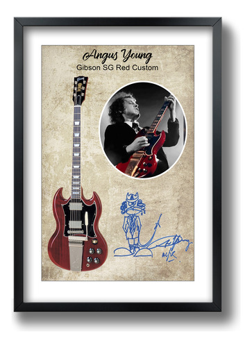 Quadro Guitarra Angus Young Tipo Paspatur C Moldura 42x30 Cm