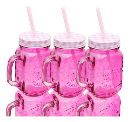 Mason Jar Frasco Tarro Colores Fiesta Popote 470 Ml 12 Pzs