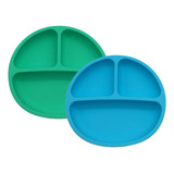 Papu Baby Set De 2 Platos Divisiones Circulares Con Succión Color Azul Indigo/verde Division Circular