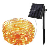 Guirnalda De Luz Solar 10m Led Alambre Cobre Calido Exterior