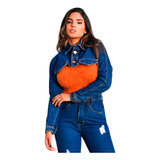 Blusa Jaqueta Jeans Curta Virgínia Curtinha Manga Comprida