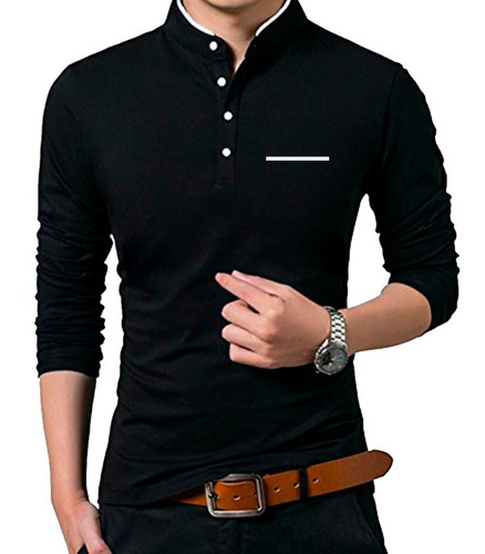 Buzo Tipo Polo Negro Cuello Neru Hombre 100% Algodon Suave