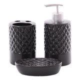 Kit Banheiro Lavabo Em Porcelana Preto Fosco 3 Peças Scale 