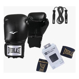 Set De Box Everlast Guante Basic + Venda + Cuerda Salto