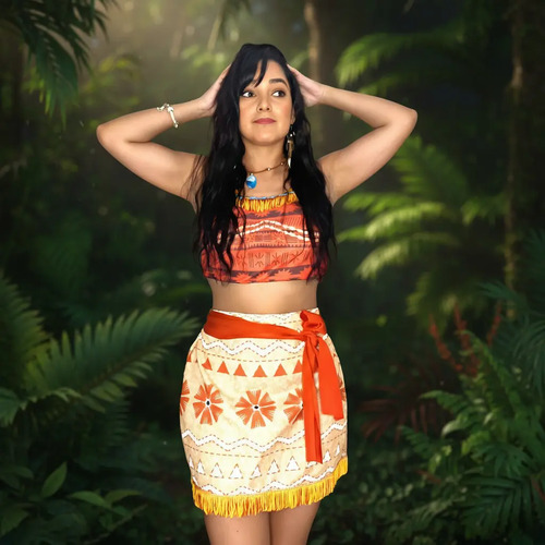 Fantasia Moana Feminina Adulta - Saia, Cropped E Colar | Parcelamento sem juros
