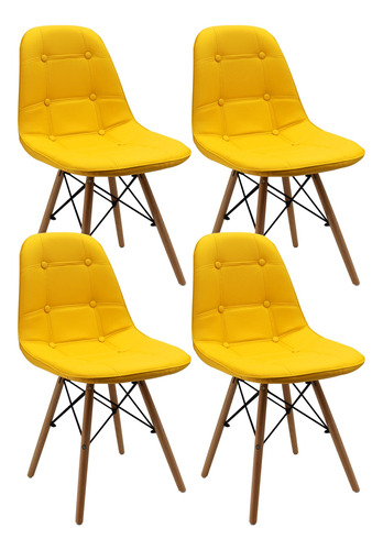 Kit X4 Sillas Eames Acolchadas Patas En Madera Con Garantía 