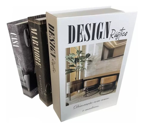 3 Livros Falsos Decorativo Porta Objetos Fake Rustico 