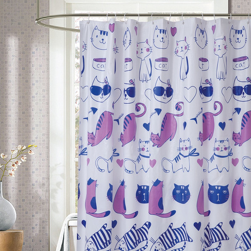 Cortina De Baño Plástica Estampada Con Protector Y Ganchos