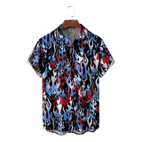 Camisa Hawaiana Unisex Flame Black, Camisa De Playa De Veran