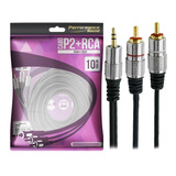 Cabo Audio P2 X 2 Rca 10m Profissional Plug Metal 10 Metros