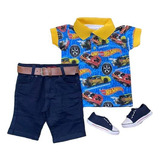 Conjunto Polo Hot Wheels Festa Fantasia Infantil Menino