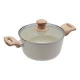 Panela Caçarola Indução Antiaderente C/tampa De Vidro 24cm Cor Creme