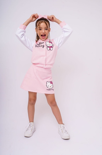 Conjunto Infantil Moletom Hello Kitty Blusa E Short Saia