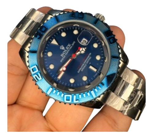 Relógio Rolex Metal Yacht-master Prata Azul Prova Dagua