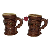 Antiguas Vasos Con Caras Chops Terracota Bellísimos 