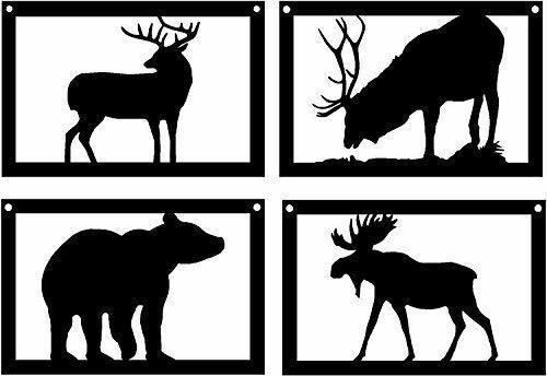Señales - Conjunto De 4 Wildlife Art Placas Oso Elk Deer Moo