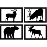 Señales - Conjunto De 4 Wildlife Art Placas Oso Elk Deer Moo