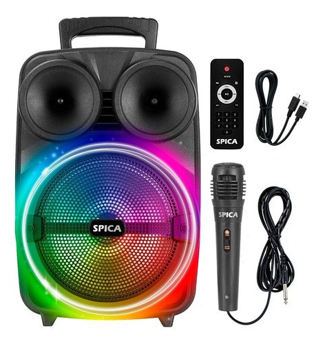 Parlante Spica Sp-4408 Bluetooth Portatil 8 Pulgadas Led Rgb Color Negro