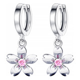 Aros De Flor Rosada Plata 925 Moda Flores Mujer Colgante