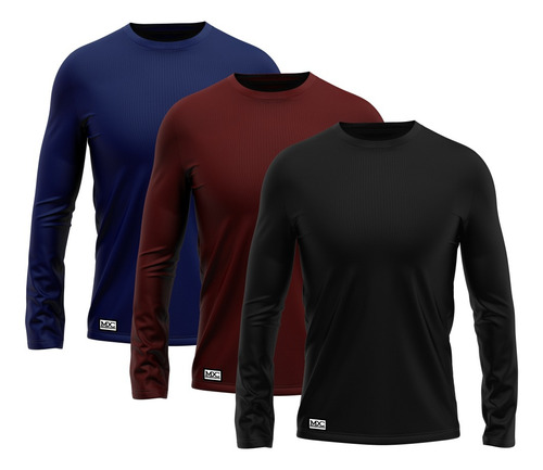 Kit 3 Camisetas Térmicas Manga Longa Lisa Proteção Uv +50