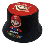 Gorro De Pescador Estampado Super Mario Para Niños 54cm