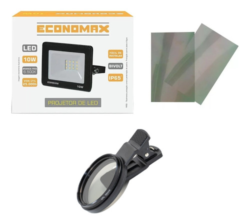 Kit Refletor Economax 10w + Película Polarizada + Lente Cpl