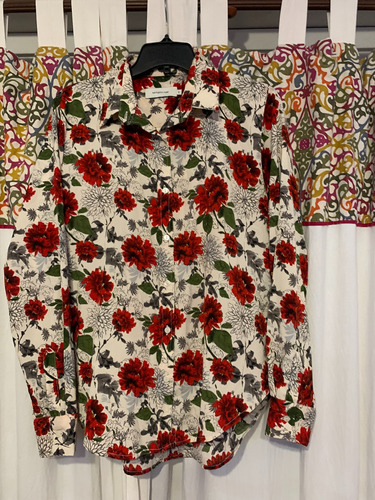 Camisa Crema Flores Rojas Kevingston/mujer Talle 3