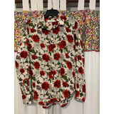 Camisa Crema Flores Rojas Kevingston/mujer Talle 3