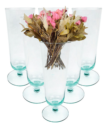 6 Vasos Taça Vidro Luxor Artesanal Decoração Arranjo Flores