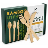 Utensilios De Bambú Desechables Paquete De 100 Utensil...