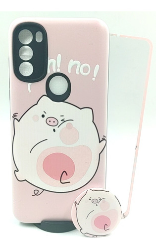 Case Cerdito Bola + Mica Cristal Para Motorola G71