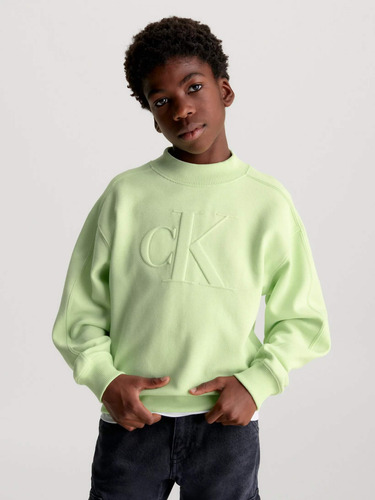 Sudadera Verde De Niño Con Monograma Calvin Klein Jeans