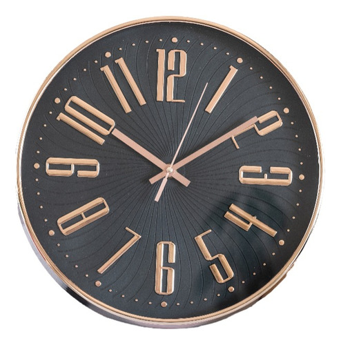 Reloj De Pared Esfera Negra Y Bisel Color Bronce 30cm