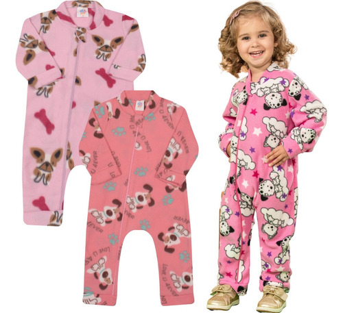 Kit 3 Macacão Bebe Soft Bichinho Quentinho Pijama Inverno