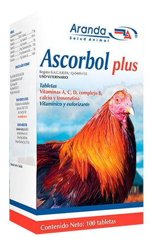 Ascorbol Plus 100 Tabletas Aranda Aves Gallos Alto Registro