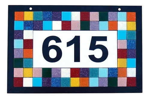 Placa Para Número De Casa Com Mosaico De Pastilhas Coloridas