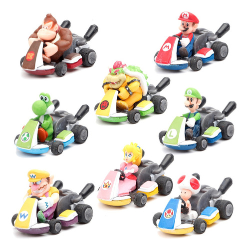 Juego De 8 Piezas Super Mario Kart Pull Back Acción Figura M