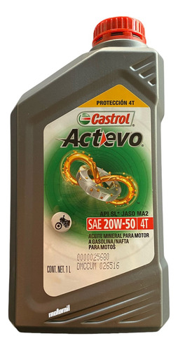 Aceite Para Motor Castrol Mineral 20w-50 Para Motos Y Cuatriciclos 1 Pack De 16 Unidades / 16l