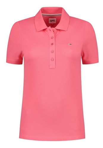 Tommy Hilfiger Slim Flag Button Polo Shirt Women Rosa