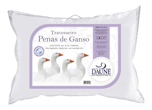 Travesseiro Daune 100% Penas De Ganso Tradicional 70cm Cor Branco