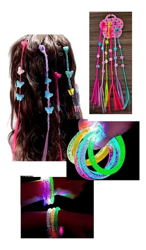 12 Aplique Mecha Colorido Pulseira Led Cabelo Carnaval Led