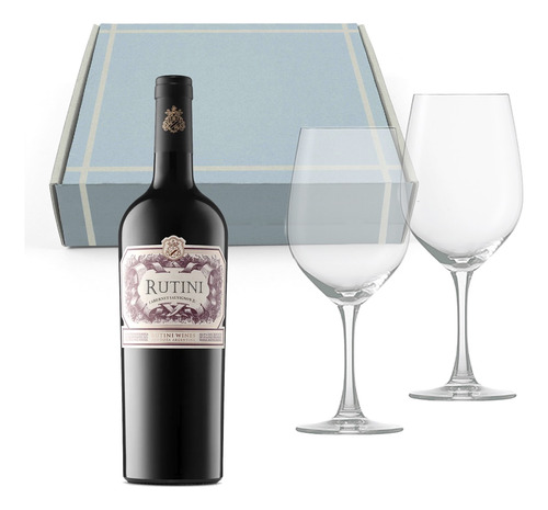 Caja Regalo Rutini Cabernet Sauvignon X1 + Copas Cristal X2