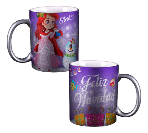 Taza Navideña Princesas Disney Personalizada Plateada M658