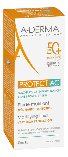 A-derma Protec Ac Locion Fluido Matificante Facial Spf 50+ 40ml