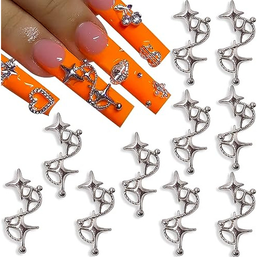 10 Piezas 3d Star Nail Charm Triple Star Nail Charms Y2k Sil