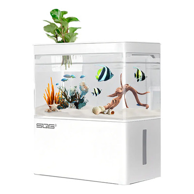 Acuario con Luz Led y Filtro SQG LTJ143 Color Blanco de 1.8 L | Meses sin interés