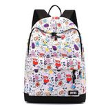 Mochila Kawaii K-pop De Bt21 De Bts Blanca Con Personajes