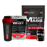 Kit Waxy Mass 3kg Mor + Whey Protein 500g + Bcaa + Coquetel